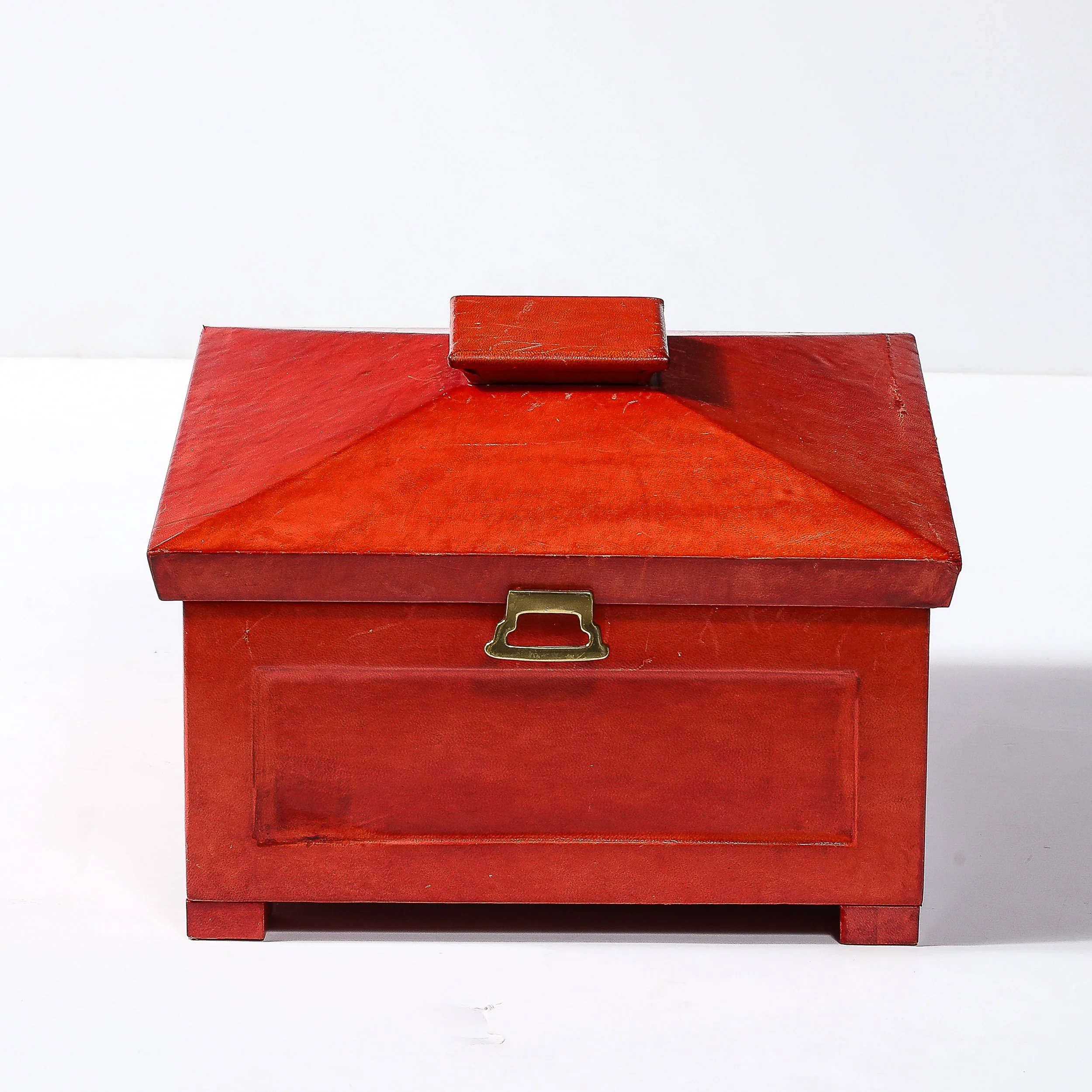 Mid-Century Modernist Vermillion Red Lacquered Goat Skin Box